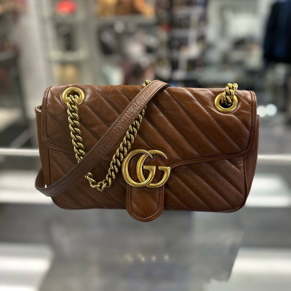 Gucci marmont brown horizontal stripe leather crossbody bag